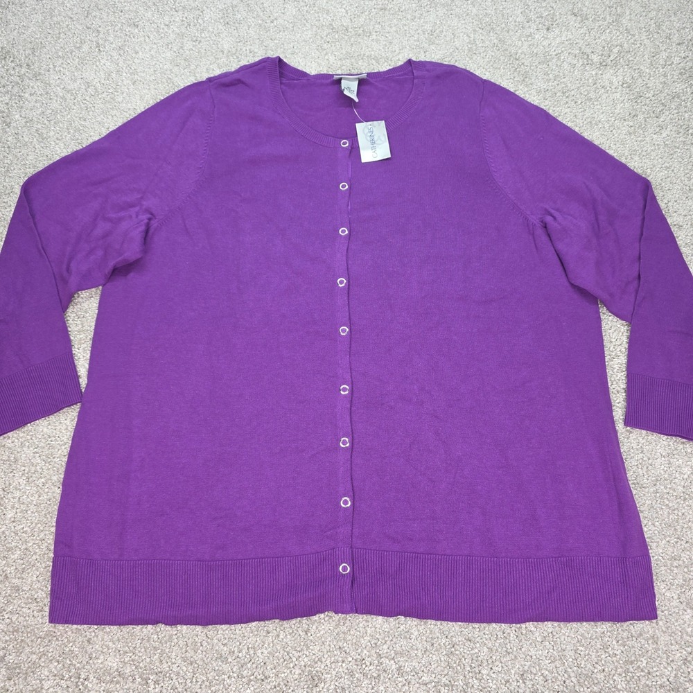 Catherines Purple Cotton Snap Front Cardigan Sweater Plus Size 2X 22/24W NWT